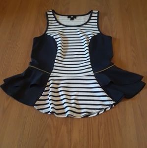 Navy Blue & White Blouse